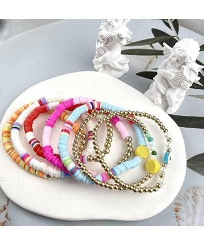 58Pcs Preppy Heishi Bracelets Set Colorful Evil Eye Beaded Polymer Clay Pearl Stackable Charm Y2K Summer Beach Bohemian Layer...