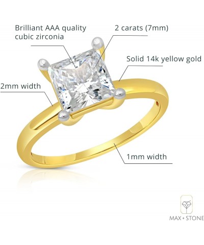 2 Carat Princess Cut Cubic Zirconia Solitaire Engagement Ring for Women | 14k Gold Engagement Ring | Simulated Diamond Ring |...