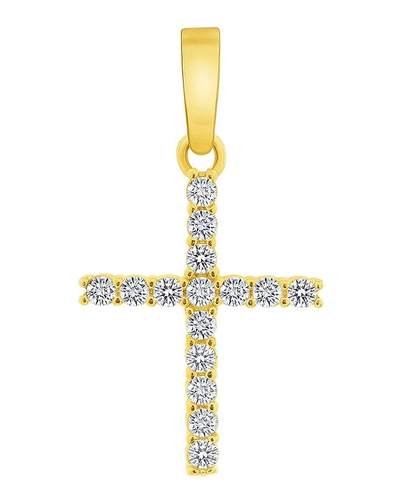 Solid 14k Yellow Gold Cubic-Zirconia Mini Religious Cross Charm Pendant $17.20 Pendants