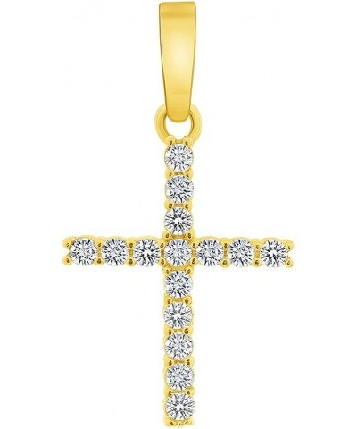 Solid 14k Yellow Gold Cubic-Zirconia Mini Religious Cross Charm Pendant $17.20 Pendants