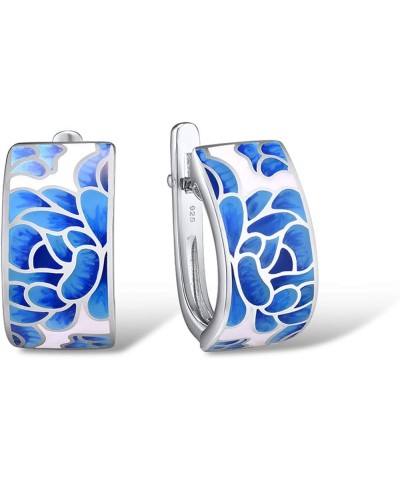 925 Sterling Silver Enamel Pattern Dangle Earrings [A]Lotus Pattern $18.86 Earrings