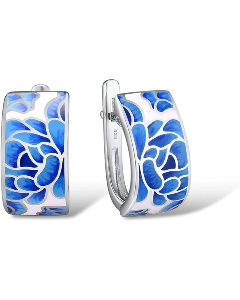 925 Sterling Silver Enamel Pattern Dangle Earrings [A]Lotus Pattern $18.86 Earrings