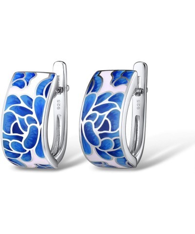 925 Sterling Silver Enamel Pattern Dangle Earrings [A]Lotus Pattern $18.86 Earrings