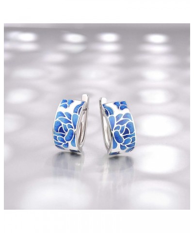 925 Sterling Silver Enamel Pattern Dangle Earrings [A]Lotus Pattern $18.86 Earrings