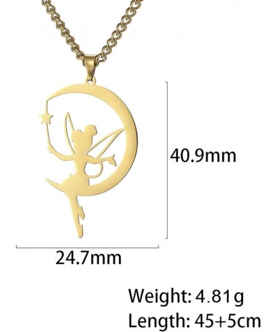 Fairy Pixie Tinkerbell Silhouette Necklace For Women Girls Stainless Steel Exquisite Magical Pixie Angel Pendant Necklace Jew...