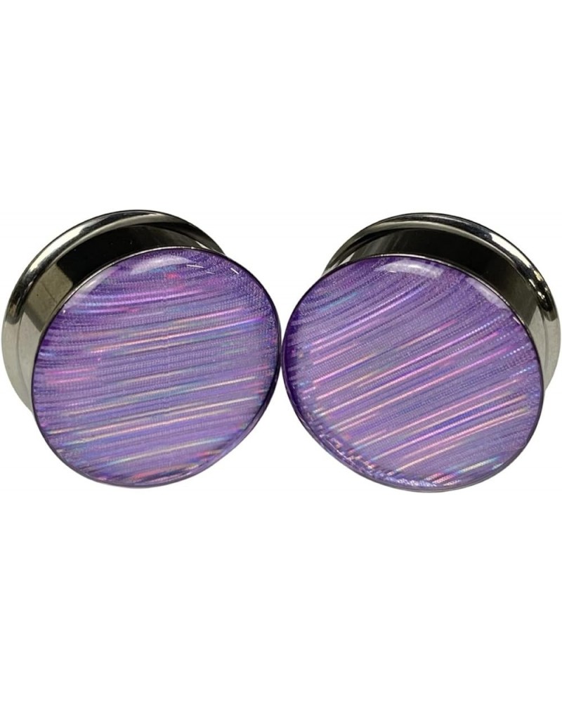 Pair of Lavender Holographic Ribbon Double Flare Resin Plugs (MTO-056) 1/2" (12mm) $12.83 Body Jewelry