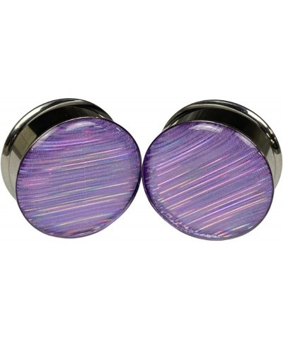 Pair of Lavender Holographic Ribbon Double Flare Resin Plugs (MTO-056) 1/2" (12mm) $12.83 Body Jewelry