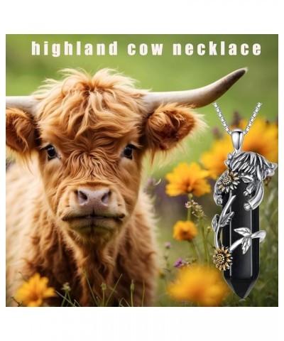 Highland Cow Necklace 925 Sterling Silver Jewelry Gift for Women Girls Obsidian $28.59 Necklaces