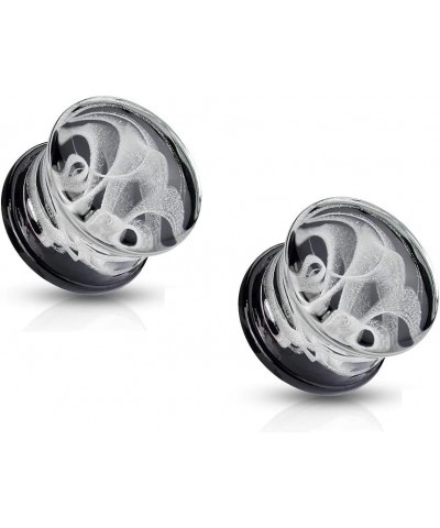 White Swirling Smoke Pyrex Glass Double Flared Black Back Plugs, Sold as a Pair 8mm (0GA) $8.98 Body Jewelry