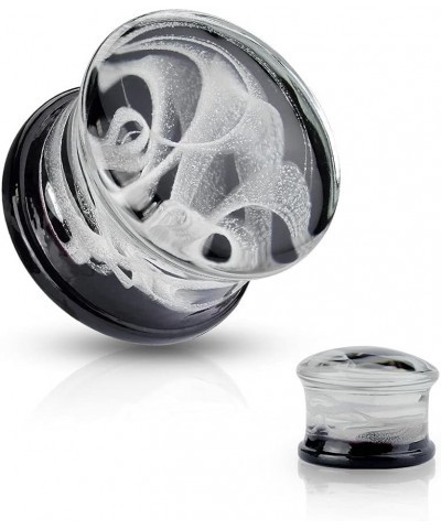 White Swirling Smoke Pyrex Glass Double Flared Black Back Plugs, Sold as a Pair 8mm (0GA) $8.98 Body Jewelry