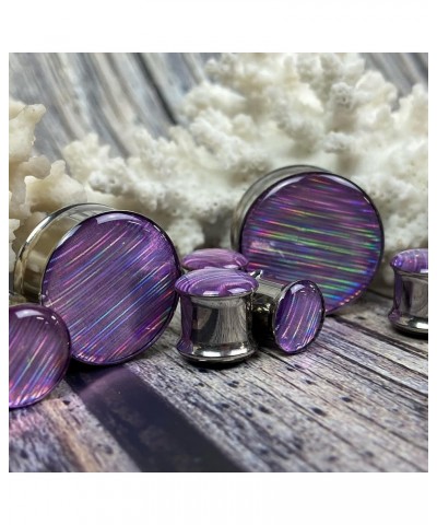 Pair of Lavender Holographic Ribbon Double Flare Resin Plugs (MTO-056) 1/2" (12mm) $12.83 Body Jewelry