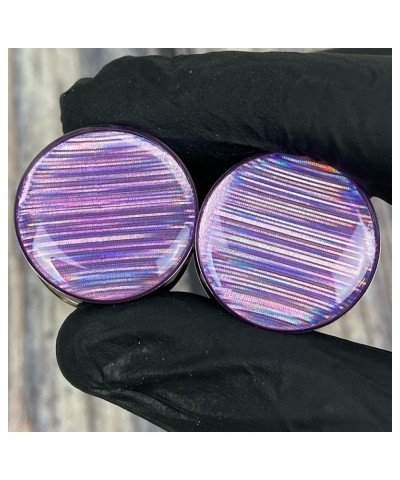 Pair of Lavender Holographic Ribbon Double Flare Resin Plugs (MTO-056) 1/2" (12mm) $12.83 Body Jewelry