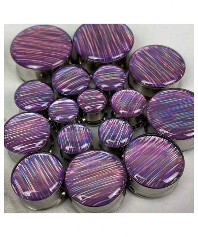 Pair of Lavender Holographic Ribbon Double Flare Resin Plugs (MTO-056) 1/2" (12mm) $12.83 Body Jewelry