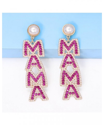 Elegant Shining Rhinestone Crystal Beaded MAMA Letter Drop Dangle Long Imitation Pearl Earrings Mother's Day Birthday Sweet J...