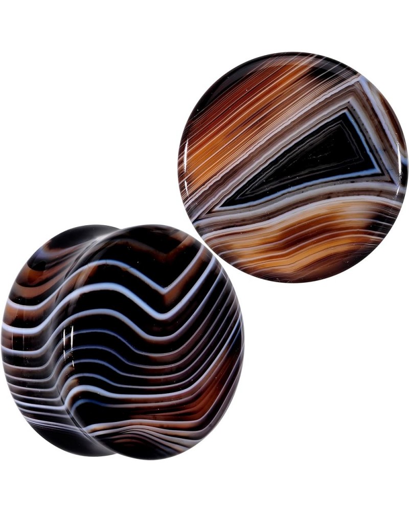 2PC Natural Black Line Agate Stone Saddle Plugs Double Flare Plug Ear Plug Gauges Set of 2 7/8" (22mm) $10.06 Body Jewelry