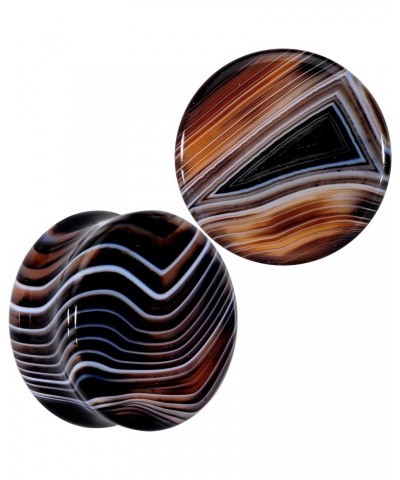 2PC Natural Black Line Agate Stone Saddle Plugs Double Flare Plug Ear Plug Gauges Set of 2 7/8" (22mm) $10.06 Body Jewelry