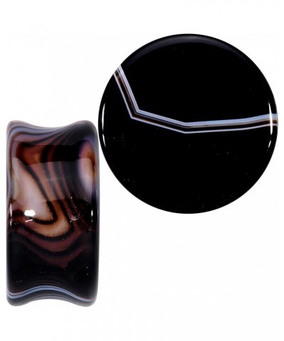 2PC Natural Black Line Agate Stone Saddle Plugs Double Flare Plug Ear Plug Gauges Set of 2 7/8" (22mm) $10.06 Body Jewelry