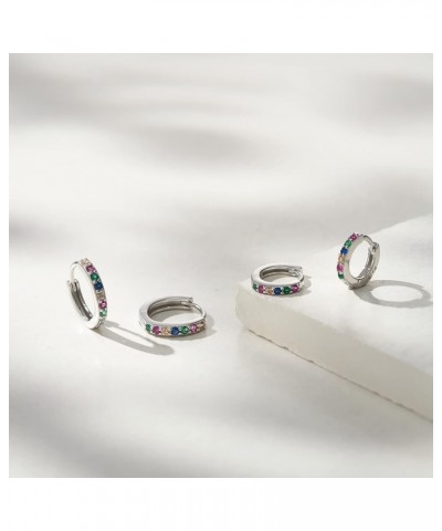 925 Sterling Silver Huggie Hoop Earrings for Women Girls-Tiny Small Cartilage Hoop Earring 12 Rainbow-Silver Set(6mm+8mm) $10...