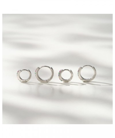 925 Sterling Silver Huggie Hoop Earrings for Women Girls-Tiny Small Cartilage Hoop Earring 12 Rainbow-Silver Set(6mm+8mm) $10...