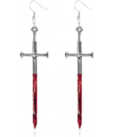 Unique Retro Gothic Long Sword Dangle Earrings Vintage Silver Punk Style Knife Earrings Halloween Party Jewelry Blood Silver ...