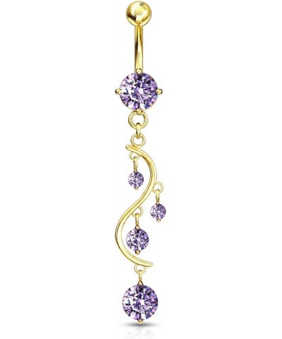 14kt Gold Plated Surgical Steel Fancy Purple CZ Crystal Vine Drop Multi Gem Dangle Belly Button Ring $10.19 Body Jewelry