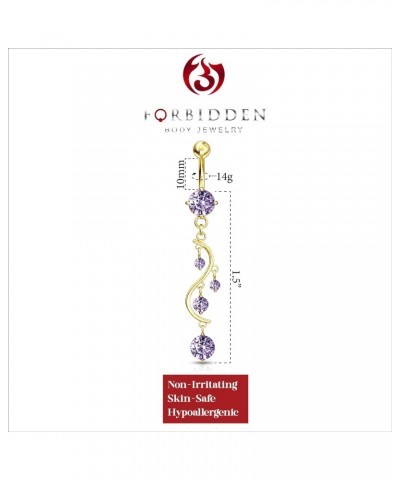 14kt Gold Plated Surgical Steel Fancy Purple CZ Crystal Vine Drop Multi Gem Dangle Belly Button Ring $10.19 Body Jewelry