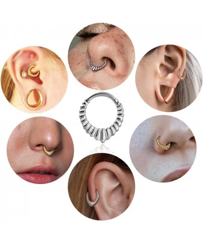 Septum Rings Hoop, 16G/8mm Surgical Stainless Steel Segment Nose Rings, Cartilage Clicker Hoop Earrings for Rook, Daith, Trag...