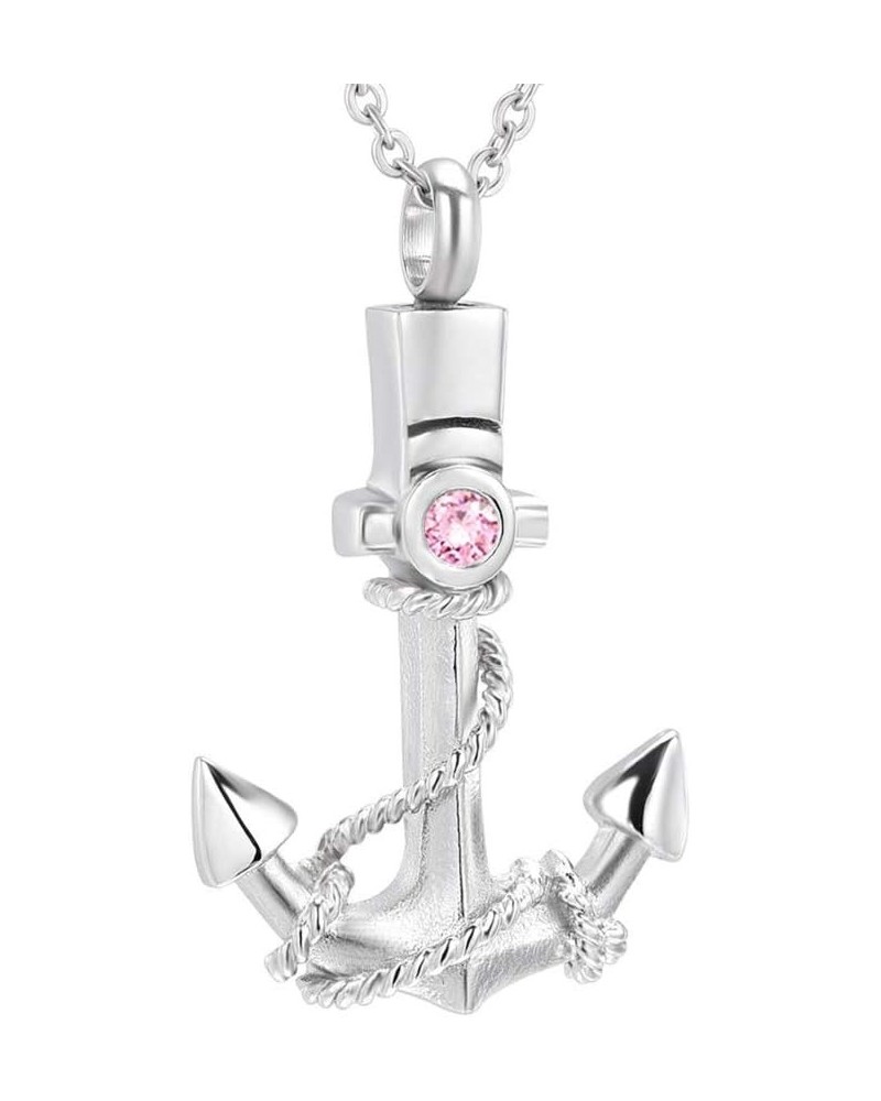 Cremation Urn Jewelry 12 Colors Birthstone Anchor Necklace Ashes Keepsake Memorial Stainless Steel Pendant October $12.78 Nec...