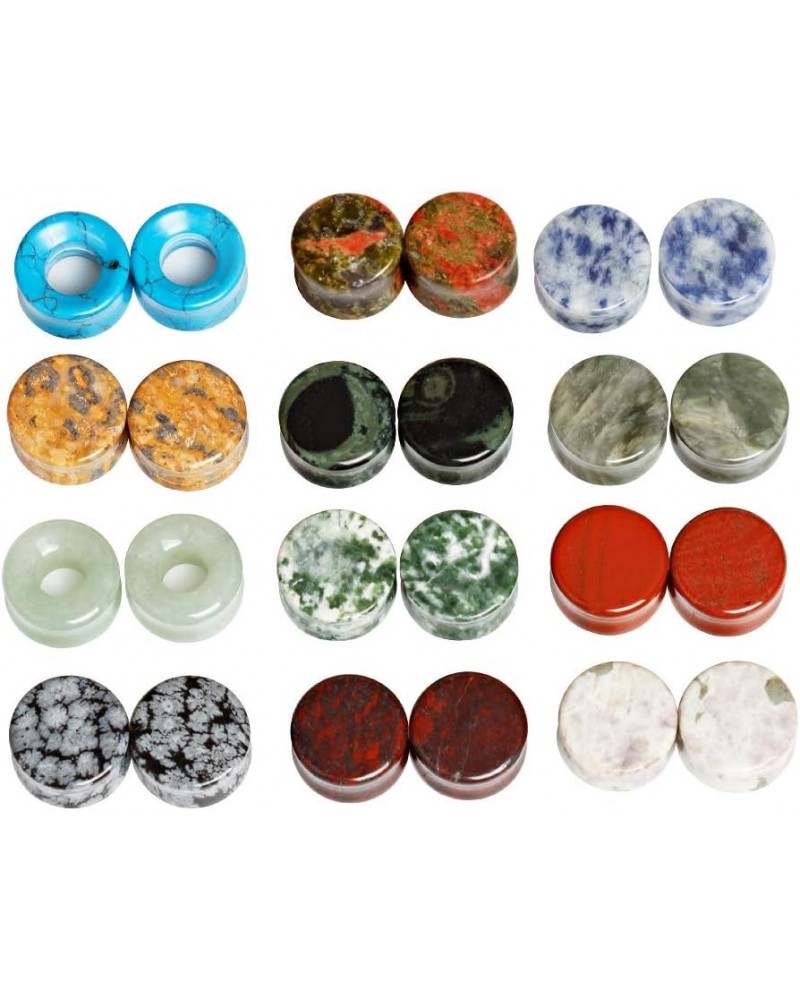 24 pcs Mixed Stone Ear Plugs Tunnels Double Flare Saddle Stretching Gauges Expander Body Piercing Set Gauge 2g - 5/8 inch 1/2...