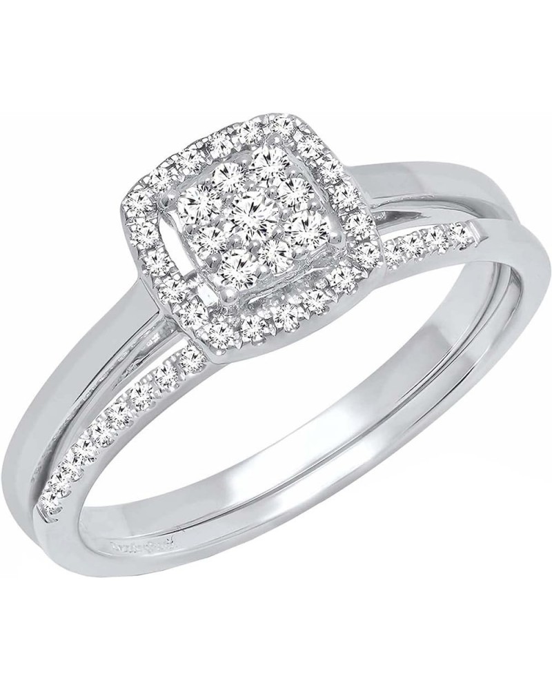 0.30 Carat Round White Diamond Square Cluster Wedding Ring Set for Her in 10K Gold 10 White Gold $208.93 Sets