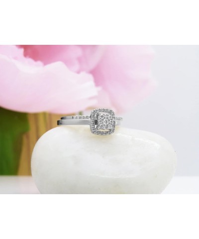 0.30 Carat Round White Diamond Square Cluster Wedding Ring Set for Her in 10K Gold 10 White Gold $208.93 Sets