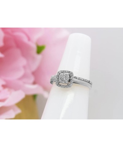 0.30 Carat Round White Diamond Square Cluster Wedding Ring Set for Her in 10K Gold 10 White Gold $208.93 Sets