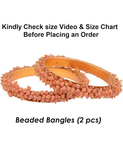 Fashion Jewelry Indian Bollywood Gold Tone Crystal Beaded Bracelets Bangle Set (2 Pieces) For Women, 2-8, Alloy Peach Color (...