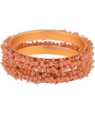 Fashion Jewelry Indian Bollywood Gold Tone Crystal Beaded Bracelets Bangle Set (2 Pieces) For Women, 2-8, Alloy Peach Color (...