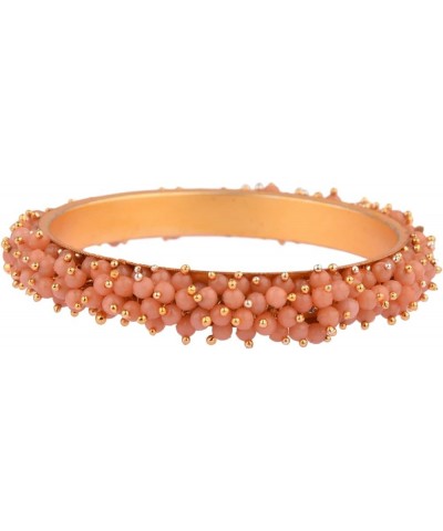 Fashion Jewelry Indian Bollywood Gold Tone Crystal Beaded Bracelets Bangle Set (2 Pieces) For Women, 2-8, Alloy Peach Color (...