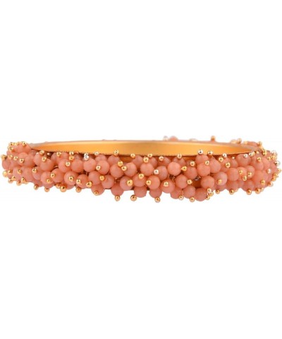 Fashion Jewelry Indian Bollywood Gold Tone Crystal Beaded Bracelets Bangle Set (2 Pieces) For Women, 2-8, Alloy Peach Color (...