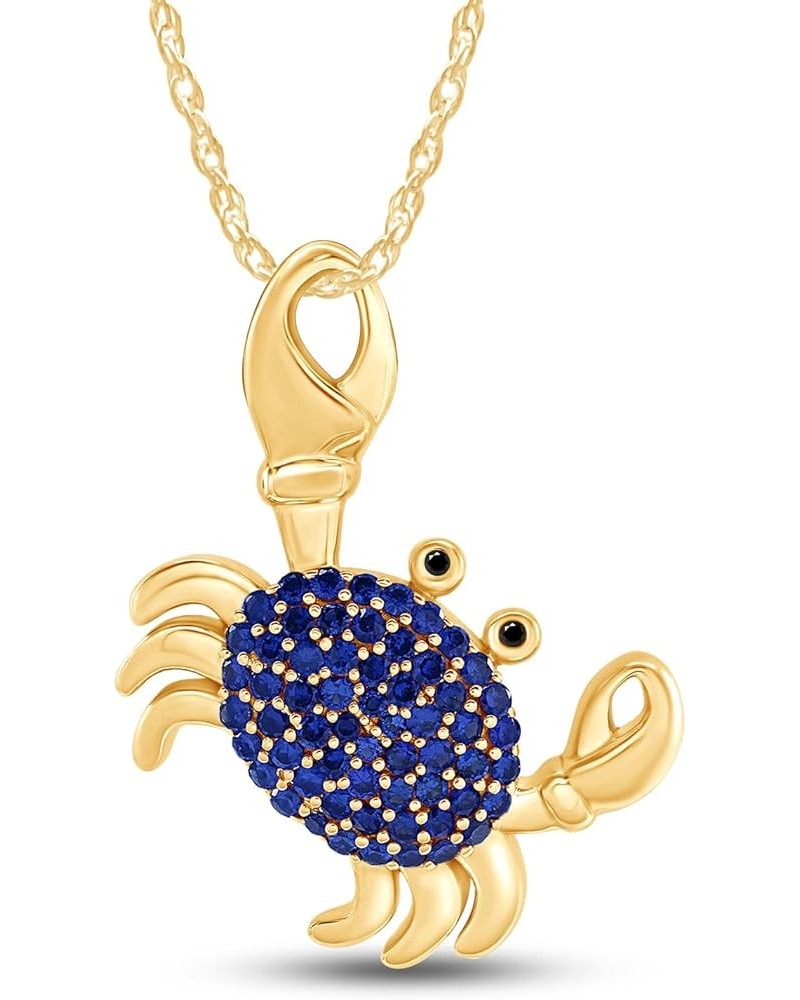 Round Cut Simulated Birthstone Pave Crab Charm Pendant Necklace in 14k Yellow Gold Over Sterling Silver with 18" Chain Simula...