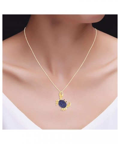 Round Cut Simulated Birthstone Pave Crab Charm Pendant Necklace in 14k Yellow Gold Over Sterling Silver with 18" Chain Simula...