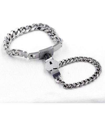 Titanium Steel Cuban Chain Bracelets for Couples, His and Hers Square Heart Lock Bangles Matching Jewelry Set Y853 Steel $12....