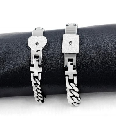 Titanium Steel Cuban Chain Bracelets for Couples, His and Hers Square Heart Lock Bangles Matching Jewelry Set Y853 Steel $12....