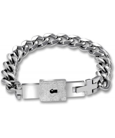 Titanium Steel Cuban Chain Bracelets for Couples, His and Hers Square Heart Lock Bangles Matching Jewelry Set Y853 Steel $12....