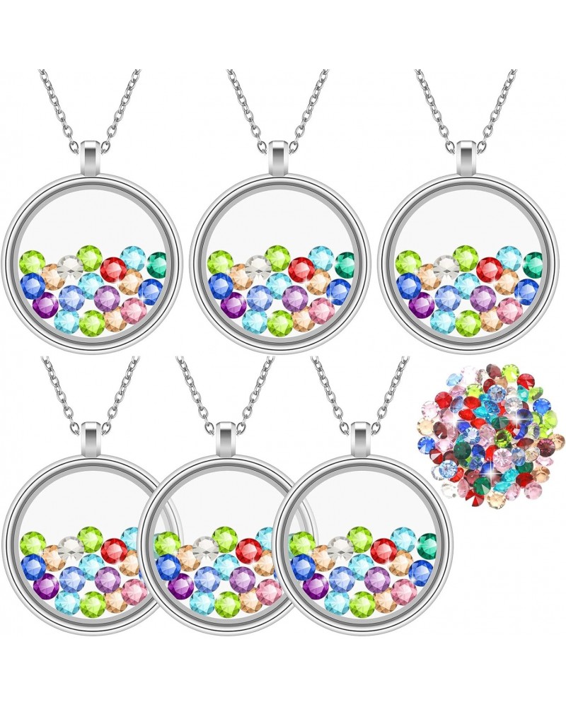 6 Pcs Locket Necklace DIY Floating Round Locket Pendant Floating Memory Necklace for Women Friendship Necklace Memory Nostalg...