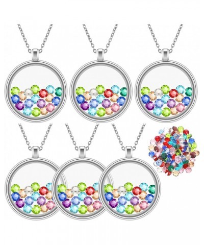 6 Pcs Locket Necklace DIY Floating Round Locket Pendant Floating Memory Necklace for Women Friendship Necklace Memory Nostalg...