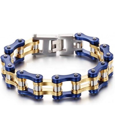 Stainless Steel Mens Women Bike Bracelet Motorcycle Biker Chain WideHeavy Bangle Man Jewelry Two-tone Polished Blue-Gold 22.0...