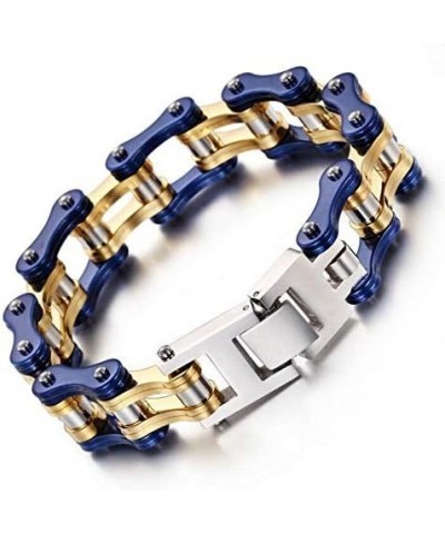 Stainless Steel Mens Women Bike Bracelet Motorcycle Biker Chain WideHeavy Bangle Man Jewelry Two-tone Polished Blue-Gold 22.0...