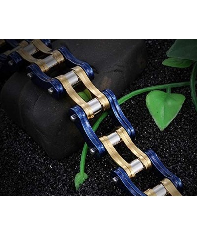 Stainless Steel Mens Women Bike Bracelet Motorcycle Biker Chain WideHeavy Bangle Man Jewelry Two-tone Polished Blue-Gold 22.0...