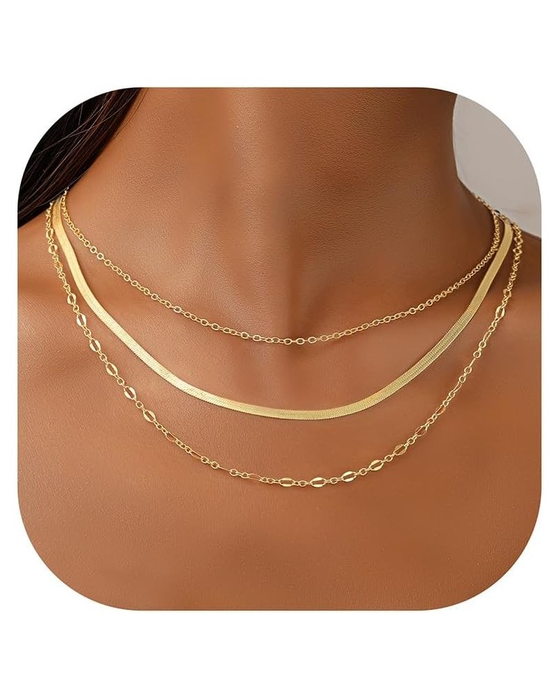 6 Pcs Gold Chokers Necklace Set for Women Girls, 14k Gold Plated CZ Pendant Necklace, Trendy Dainty Snake Chain Layered Neckl...