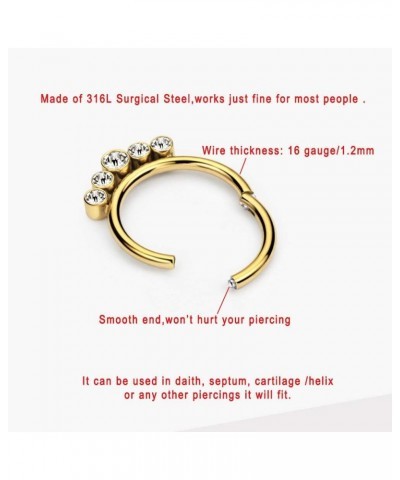 316l Surgical Steel Septum Jewelry 16 Gauge Hinged Septum Clicker Daith Earrings Hoop 5 Beaded CZ, Gold 16g 10mm $10.06 Body ...