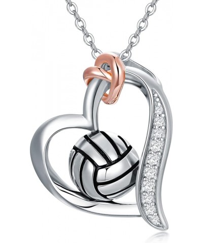 Volleyball/Baseball/Basketball/Tennis/Soccer/Golf Necklace 925 Sterling Sliver Heart Sports Pendant Jewelry Gifts for Women G...