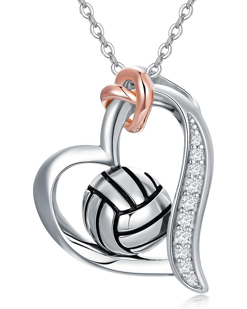 Volleyball/Baseball/Basketball/Tennis/Soccer/Golf Necklace 925 Sterling Sliver Heart Sports Pendant Jewelry Gifts for Women G...